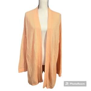 Chico's Women's Beachy Orange Cotton Linen Blend Open Knit Cardigan Sz 3 Sz XL